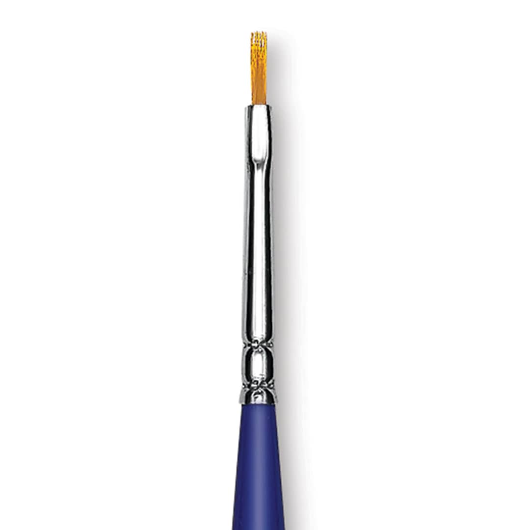 Open in modal - Blick Scholastic Golden Taklon Brush - Flat, Long Handle, Size 0 close up