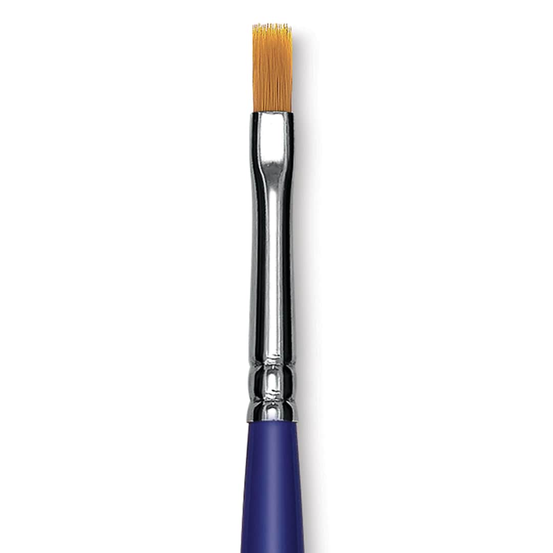 Open in modal - Blick Scholastic Golden Taklon Brush - Flat, Long Handle, Size 4 close up