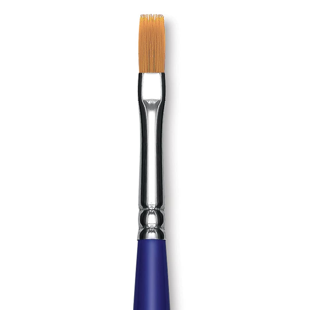Open in modal - Blick Scholastic Golden Taklon Brush - Flat, Long Handle, Size 6 close up