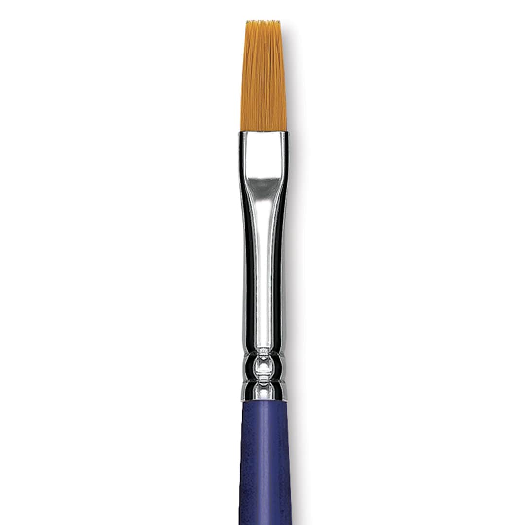 Open in modal - Blick Scholastic Golden Taklon Brush - Flat, Long Handle, Size 8 close up