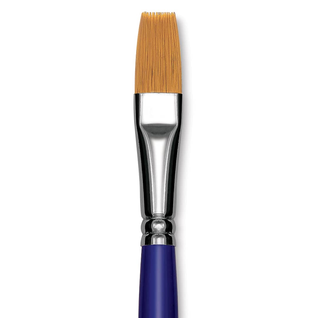 Open in modal - Blick Scholastic Golden Taklon Brush - Flat, Long Handle, Size 14 close up