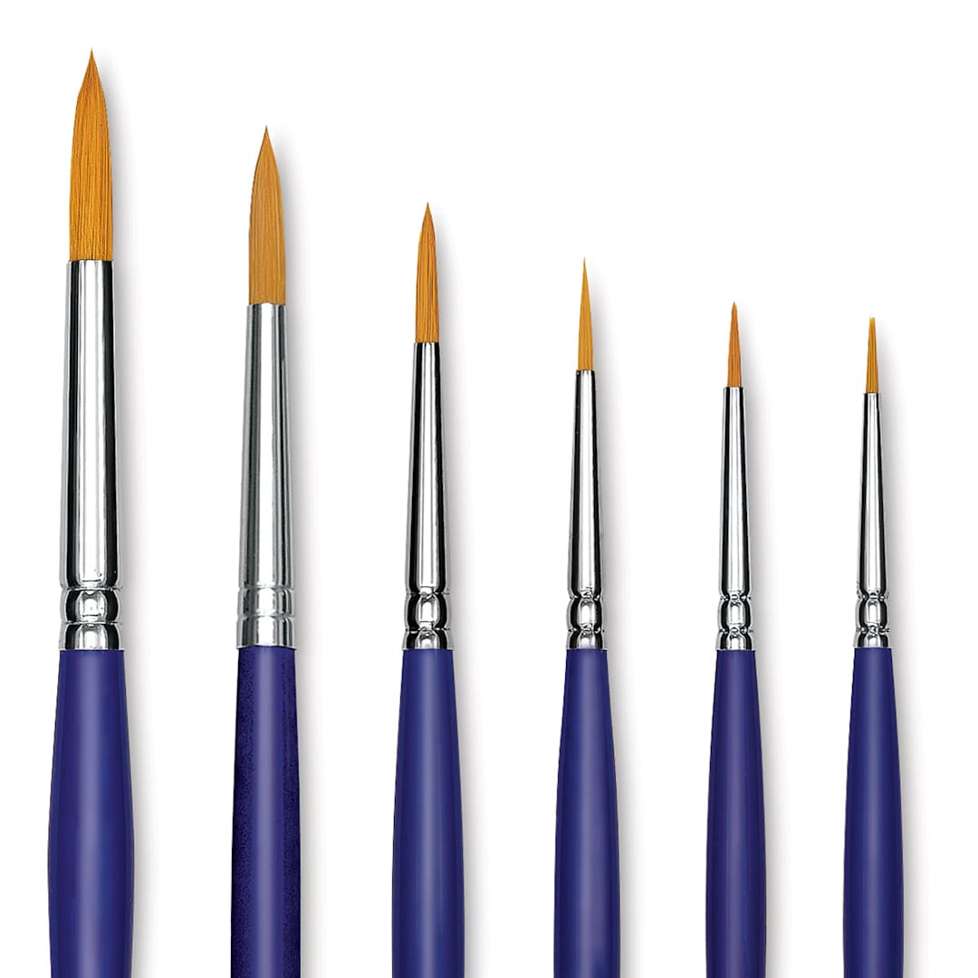 Open in modal - Blick Scholastic Golden Taklon Brush Set - Round, Long Handle, Set of 6 close up