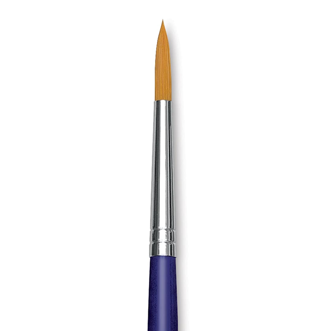 Open in modal - Blick Scholastic Golden Taklon Brush - Round, Long Handle, Size 6 close up