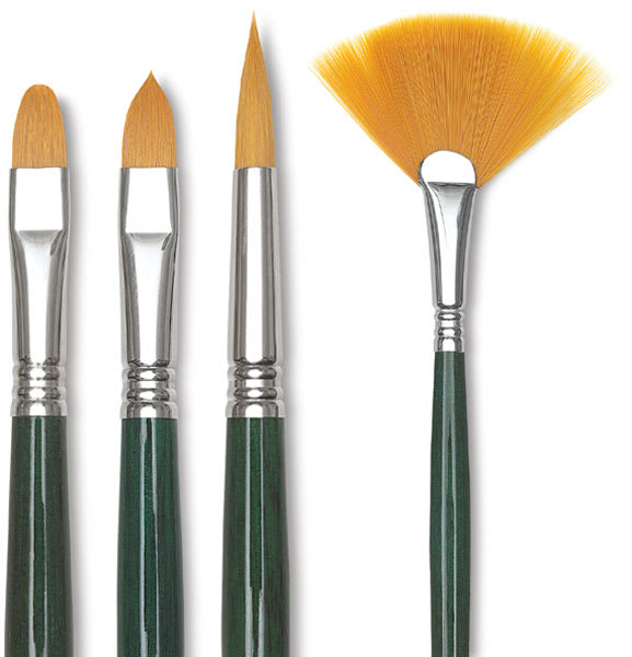 Open in modal - Escoda Barroco Toray Gold Synthetic - 4 different brushes shown upright
