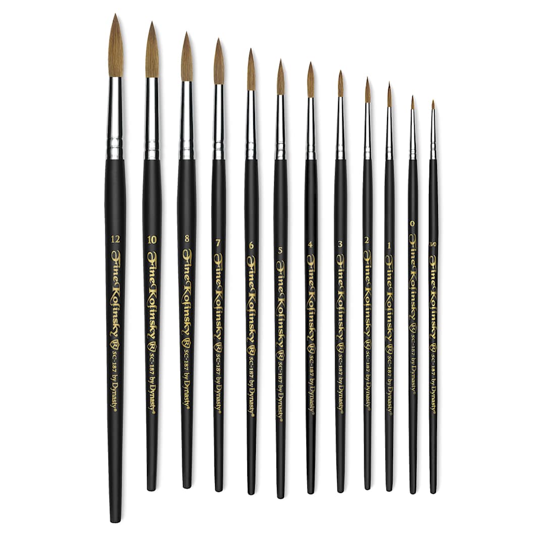 Open in modal - Dynasty Fine Kolinsky Watercolor Round - Several Round Brushes upright

