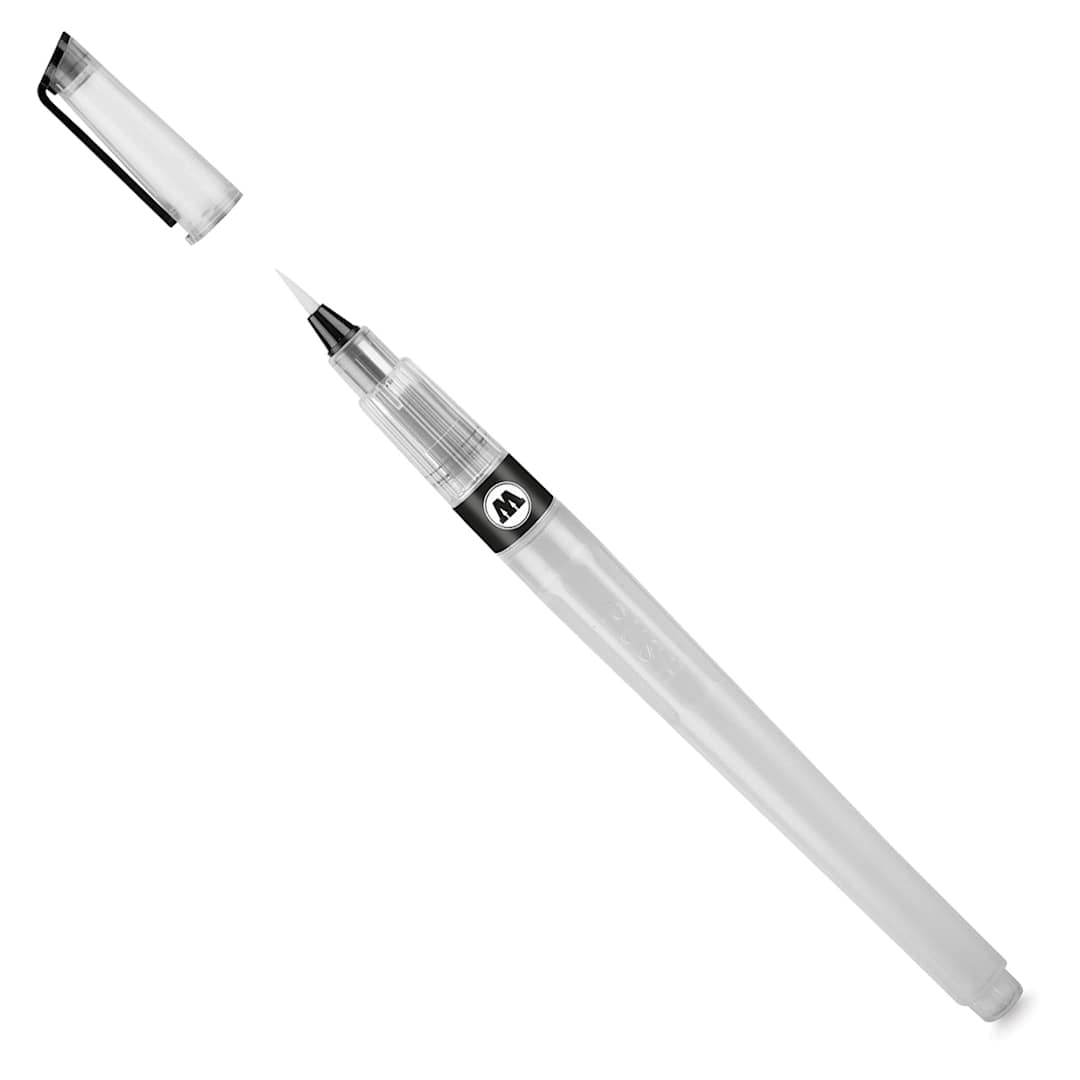 Open in modal - Molotow Aqua Squeeze Brush Pens - Angled view of 1mm tip brush pen shown open