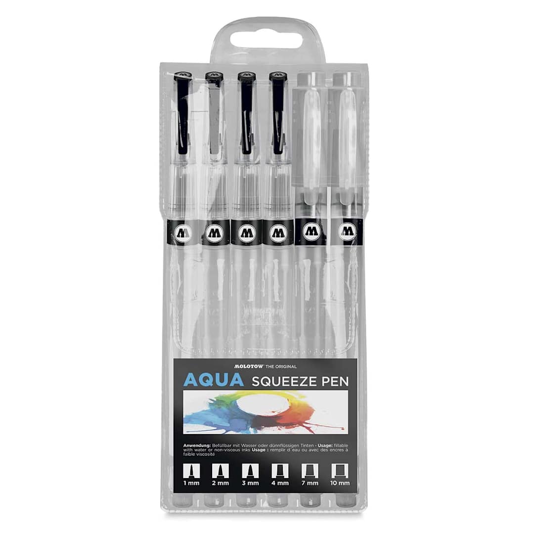 Open in modal - Molotow Aqua Squeeze Brush Pens - Front of package of 6pc Set shown