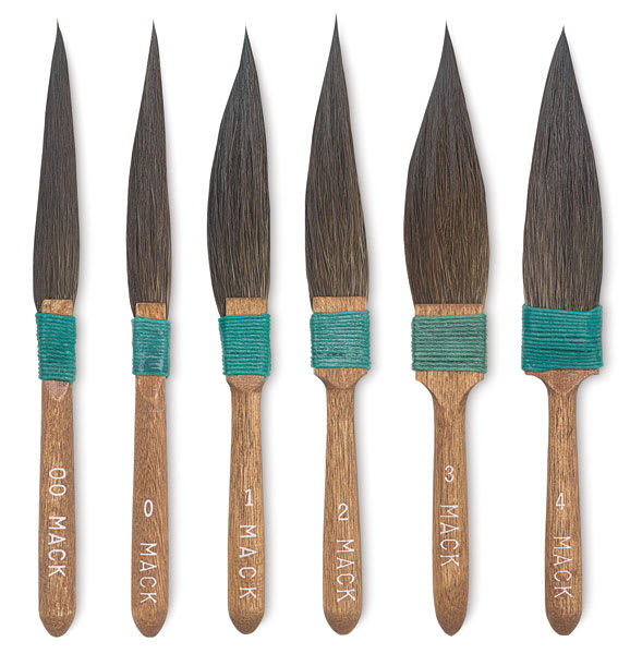 Open in modal - Mack Squirrel Hair Sword Striper - 6 sizes of Striping Brushes shown vertically