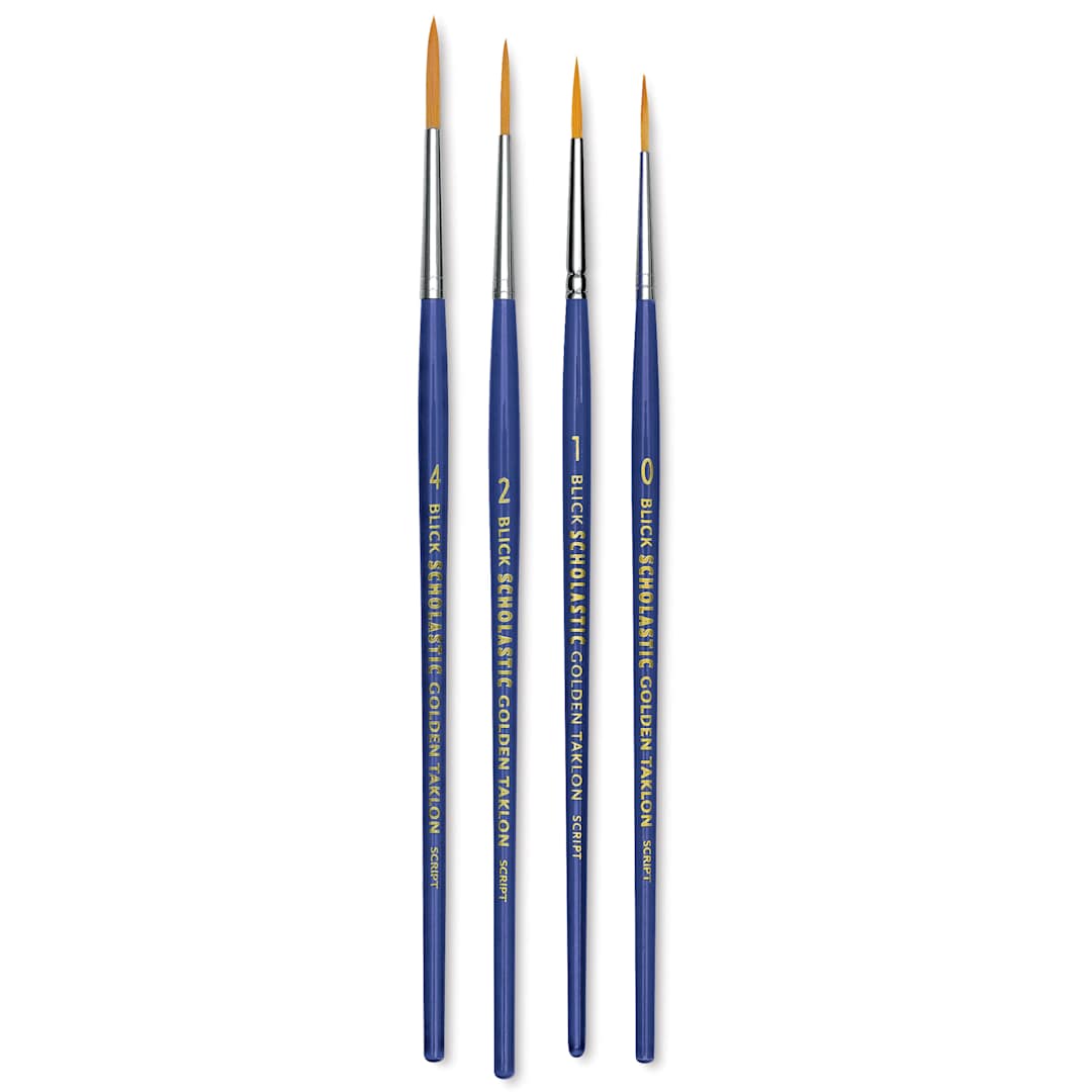 Open in modal - Blick Scholastic Golden Taklon Brush Set - Script, Set of 4