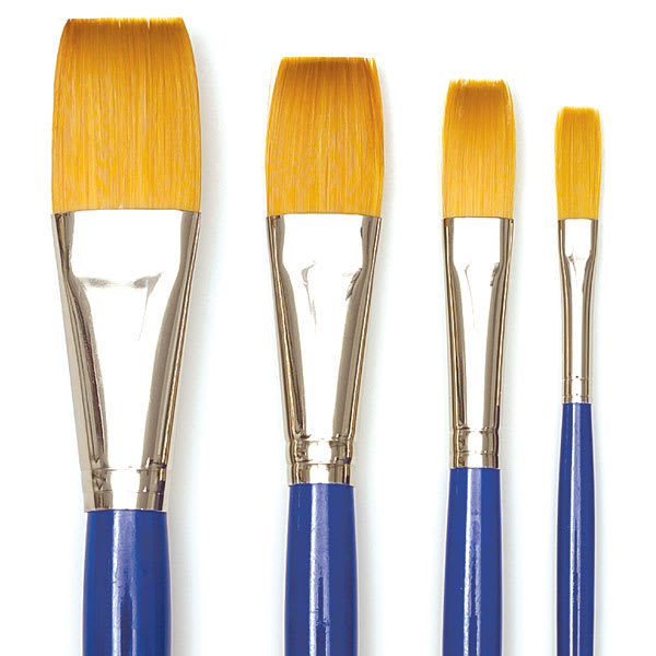 Open in modal - Blick Scholastic Short Handle Golden Taklon Brush- One stroke, Set of 4