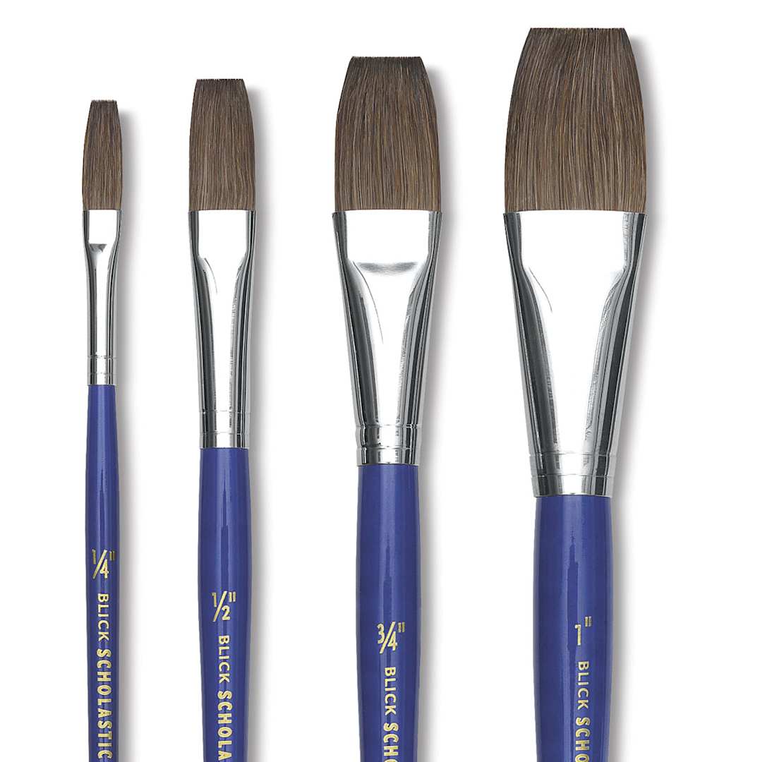 Open in modal - Blick Scholastic Ox Hair Brush Set - One-Stroke, Short Handle, Set of 4