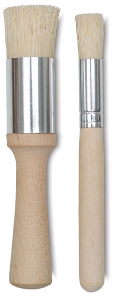 Open in modal - Blick Scholastic White Bristle Stencil Brush - 2 Brushes shown upright
