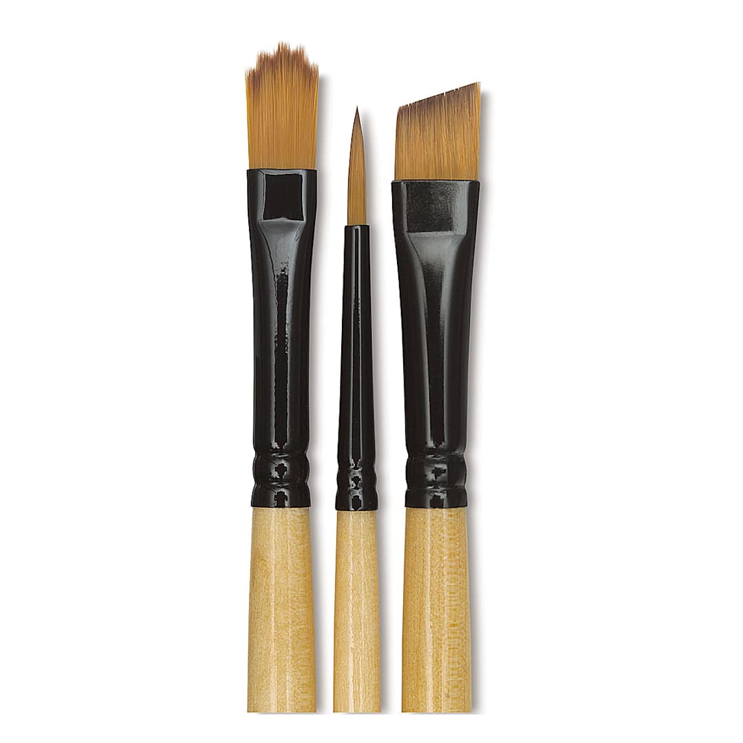 Open in modal - Dynasty Black Gold - Set of 3 Floral Accent Brushes shown upright