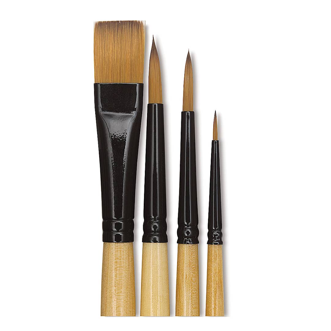 Open in modal - Dynasty Black Gold - Set No. 1 - 4 Watercolor Brushes shown upright