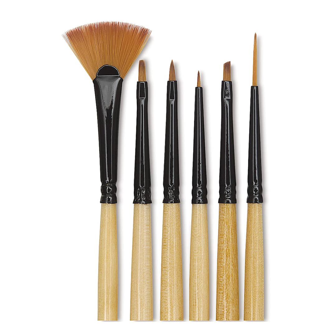 Open in modal - Dynasty Black Gold - Set of 6 Decorative Mini Detail Brushes shown upright