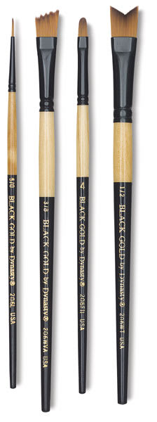 Open in modal - Dynasty Black Gold - Set No. 3 - 4 Watercolor Brushes shown upright