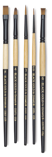 Open in modal - Dynasty Black Gold - Set No. 4 - 5 Watercolor Brushes shown upright