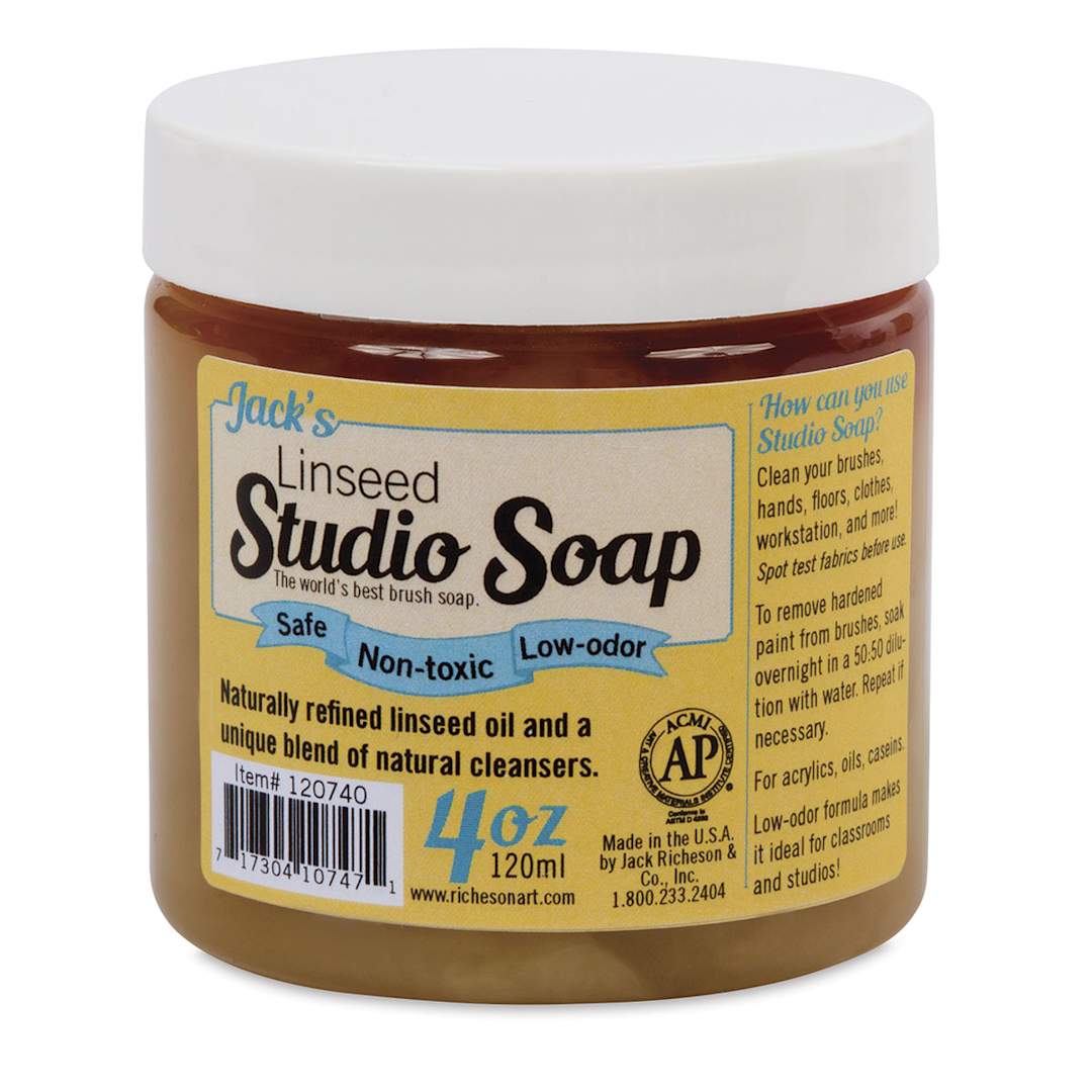 Open in modal - Jack's Linseed Studio Soap - Front of 4 oz jar shown