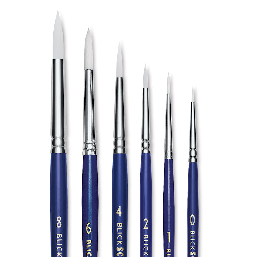 Open in modal - Blick Scholastic Short Handle Wonder White Brush Set - Round, Short Handle, Set of 6 close up