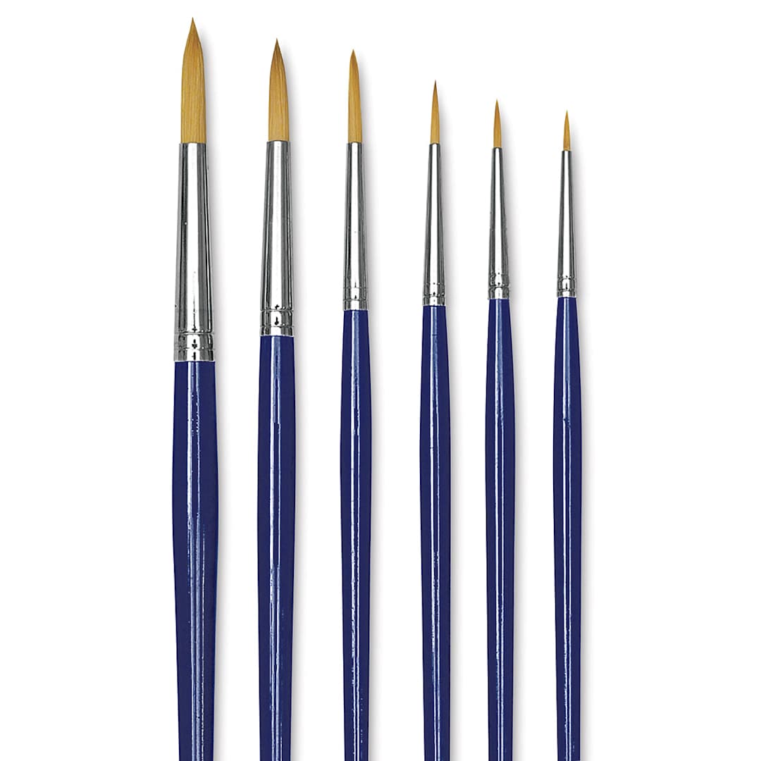 Open in modal - Blick Scholastic Short Handle Golden Taklon Brush Set - Round, Set of 6 close up