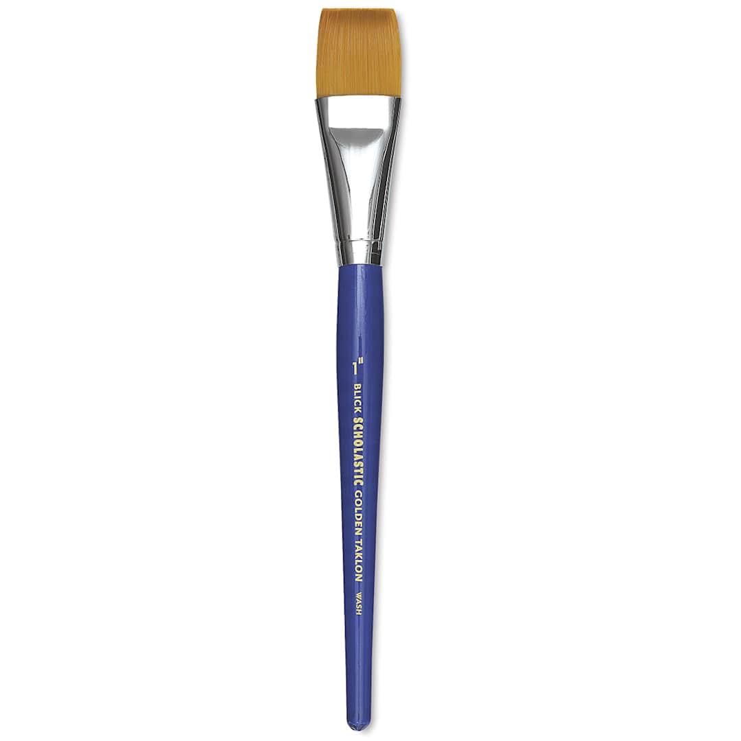 Open in modal - Blick Scholastic Short Handle Golden Taklon Brush - Flat Wash, Size 1"