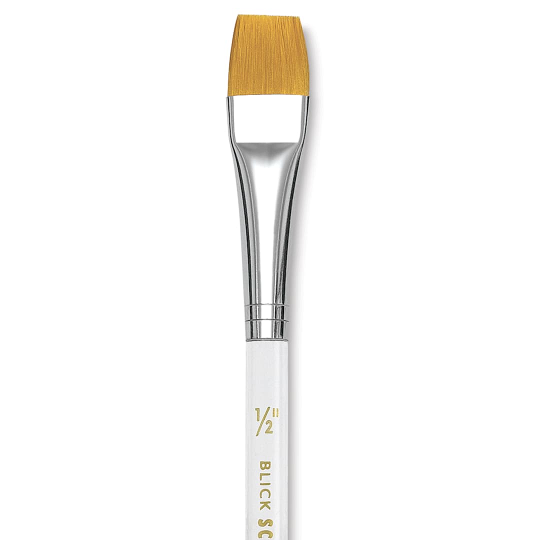 Open in modal - Blick Scholastic Short Handle Golden Taklon Brush - Flat Foot, Size 1/2"