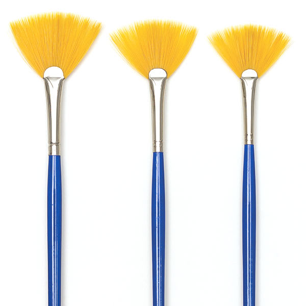 Open in modal - Blick Scholastic Short Handle Golden Taklon Brush Set - Fan, Short Handle, Set of 3