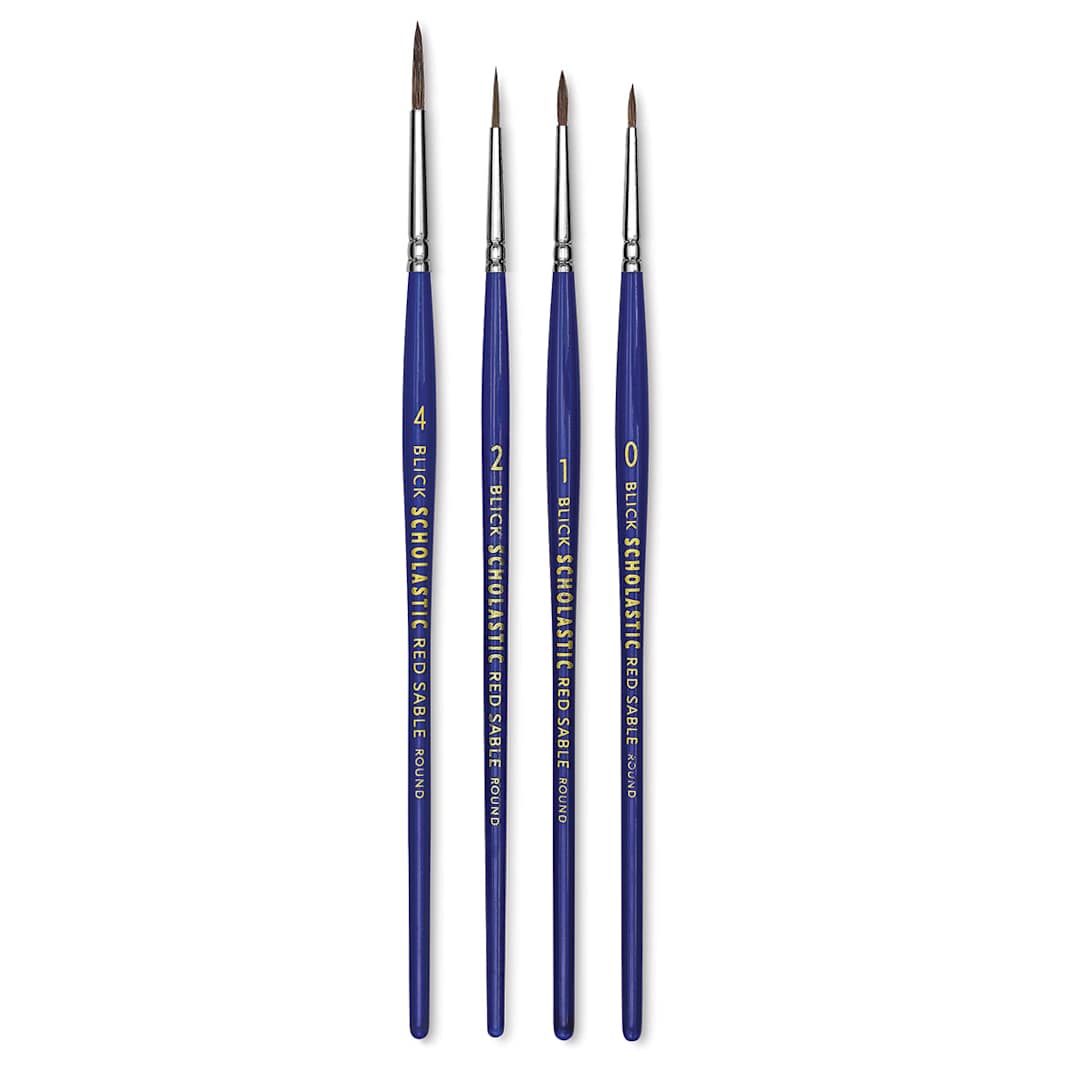 Open in modal - Blick Scholastic Short Handle Red Sable Brush Set - Round, Set of 4