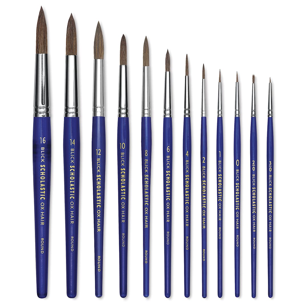 Open in modal - Blick Scholastic Ox Brush Set - Round, Short Handle, Set of 12