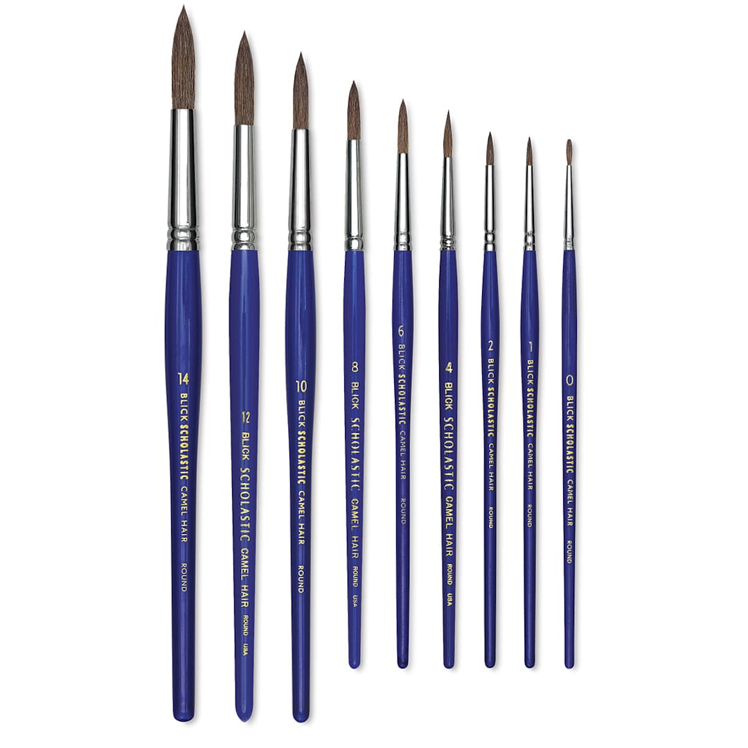 Open in modal - Blick Scholastic Camel Hair Brush Set - Round, Short Handle, Set of 9