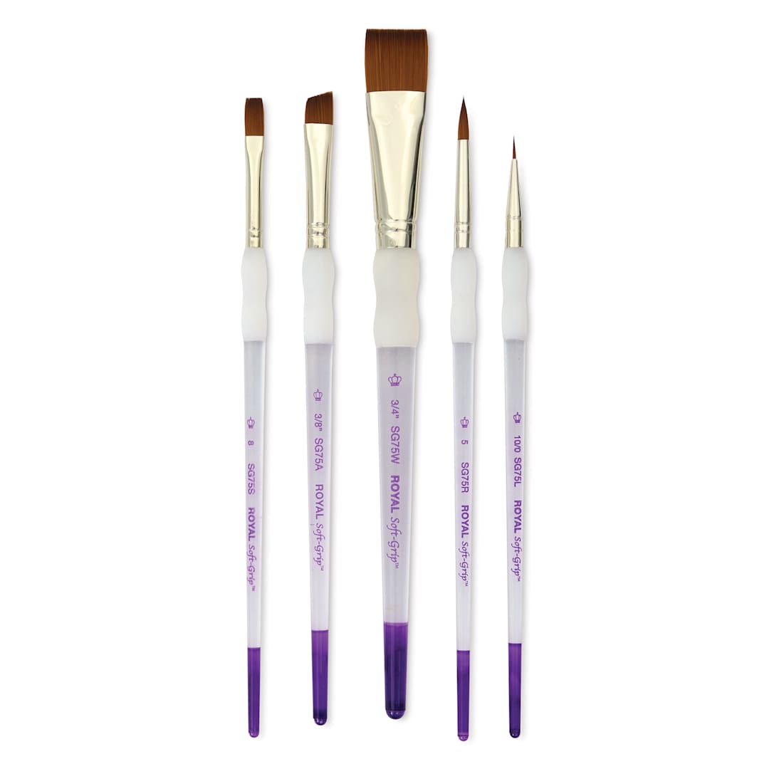 Open in modal - Royal & Langnickel Soft Grip Synthetic Sable Brushes - Wash Variety, Short Handle, Set of 5