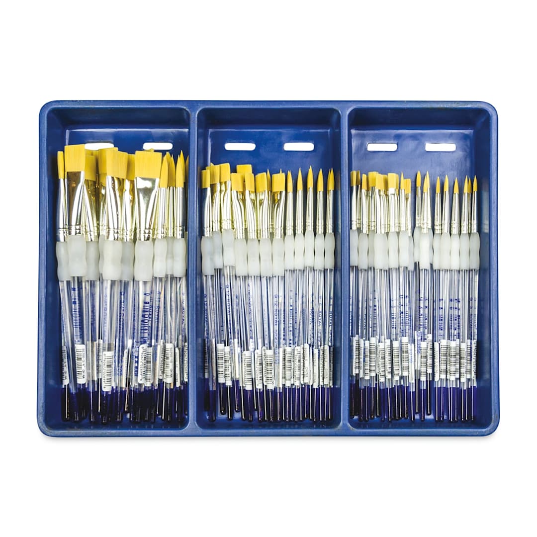 Open in modal - Royal Langnickel Soft Grip Golden Taklon Brush Set - Class Pack, Shaders and Rounds, Set of 72 (brushes in tray)