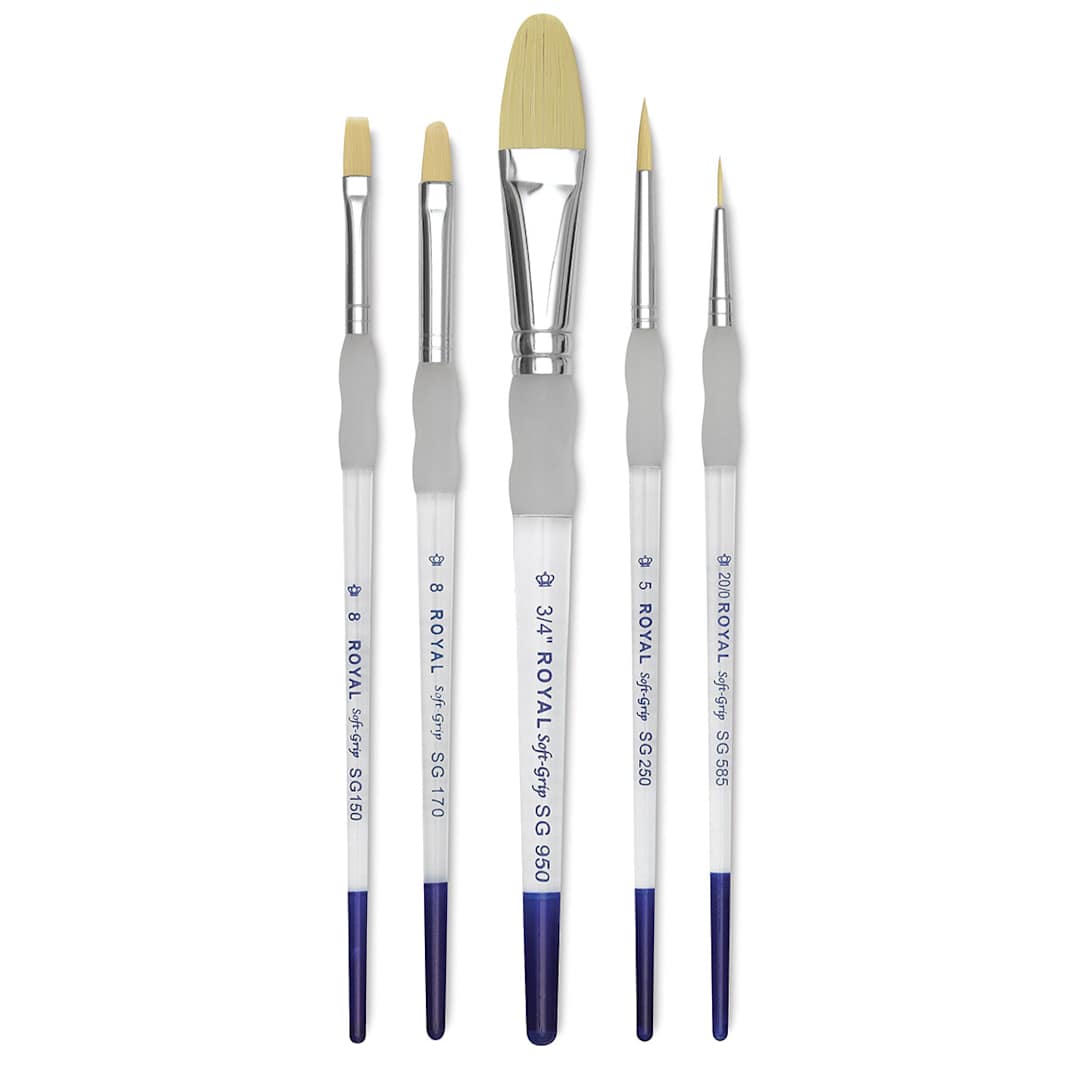 Open in modal - Royal Langnickel Soft Grip Golden Taklon Brush Set - Starter, Short Handle, Set of 5
