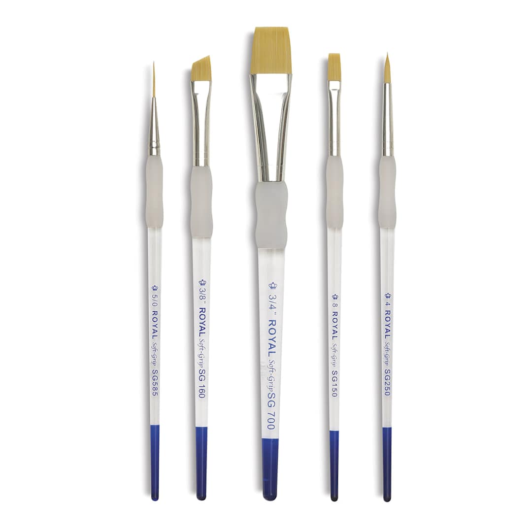 Open in modal - Royal and Langnickel Soft Grip Golden Taklon Brush Set - Beginner, Short Handle, Set of 5