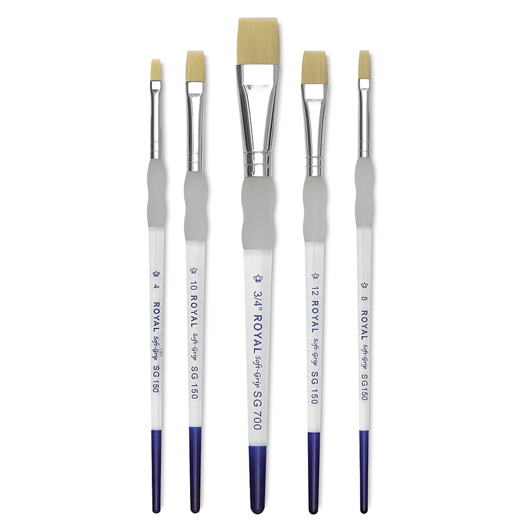 Open in modal - Royal Langnickel Soft Grip Golden Taklon Brush Set - Flat, Short Handle, Set of 5