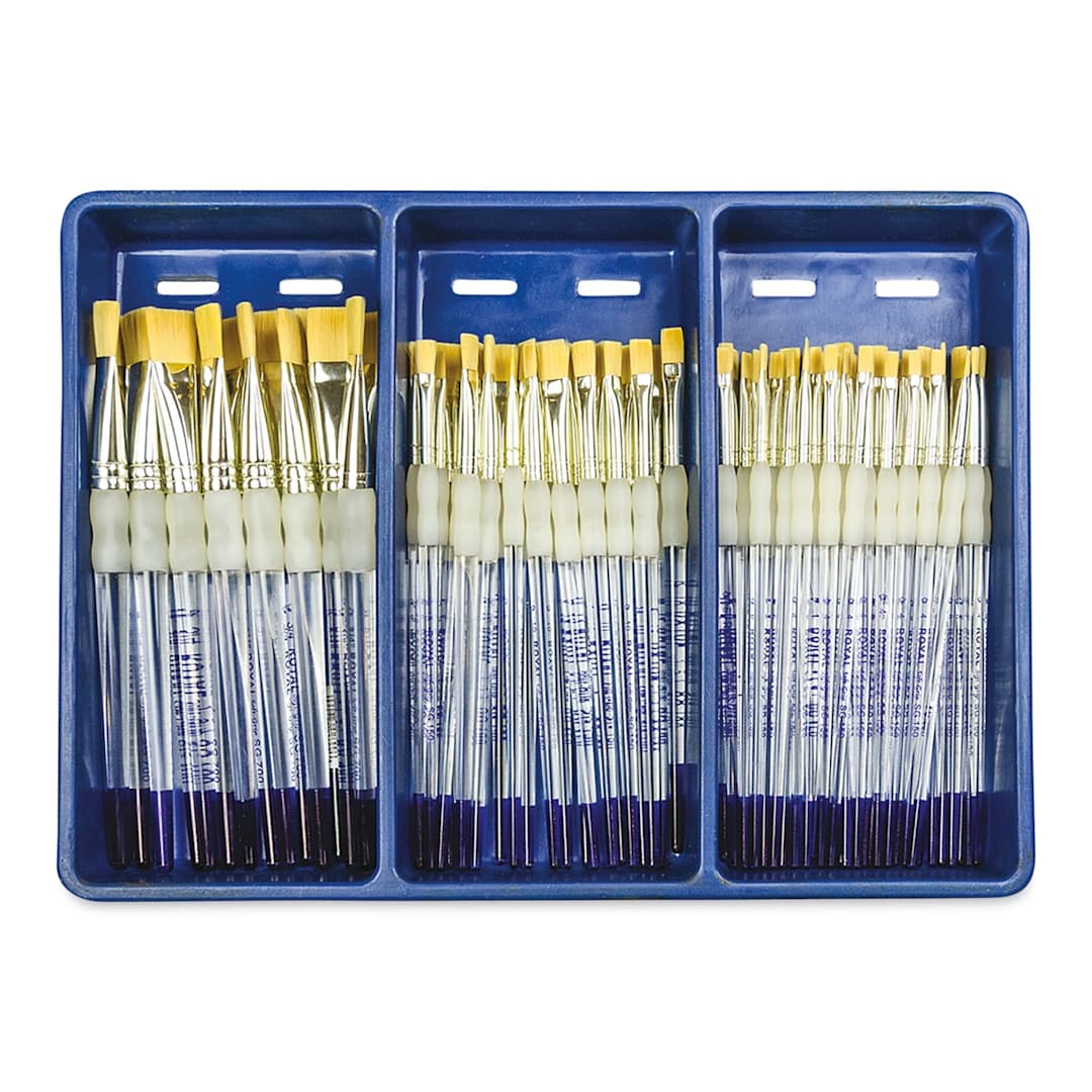 Open in modal - Royal Langnickel Soft Grip Golden Taklon Brush Set - Flats, Set of 72 (in tray)