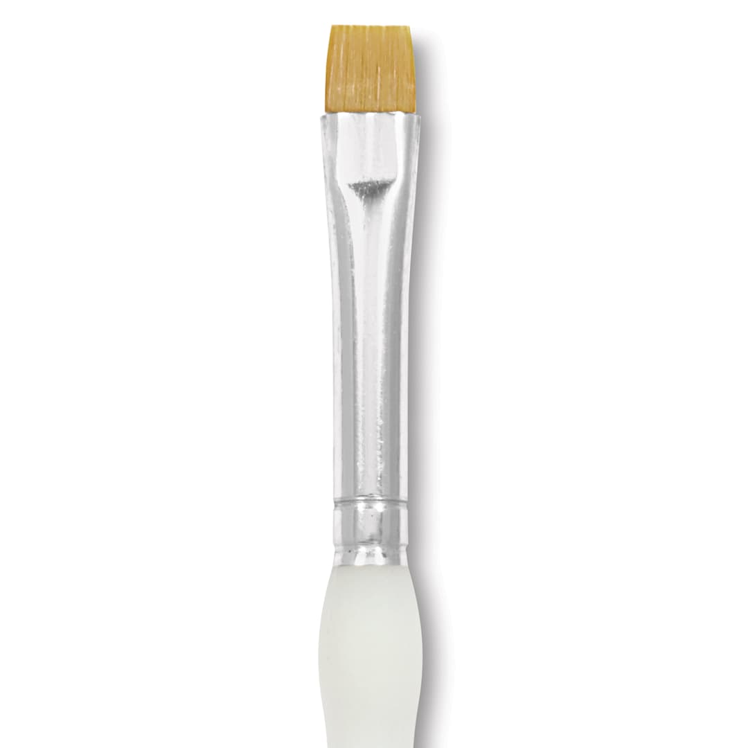 Open in modal - Royal & Langnickel Soft Grip Golden Taklon Brush - Short Shader, Short Handle, Size 4, close-up
