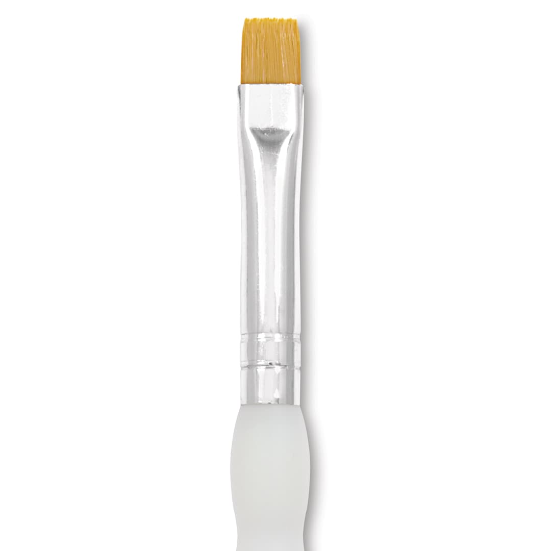 Open in modal - Royal & Langnickel Soft Grip Golden Taklon Brush - Short Shader, Short Handle, Size 8, close-up