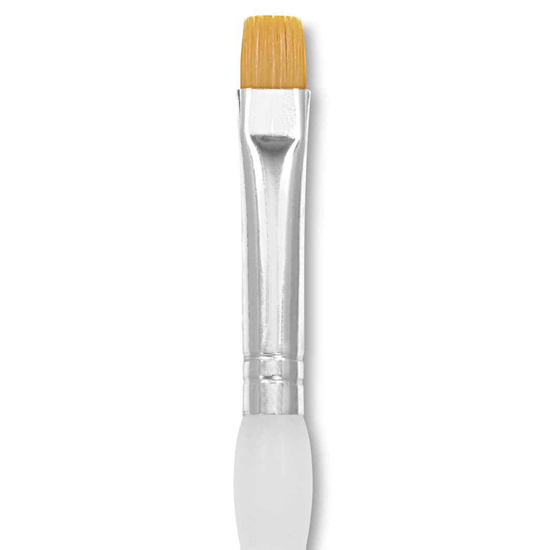 Open in modal - Royal & Langnickel Soft Grip Golden Taklon Brush - Short Shader, Short Handle, Size 10, close-up