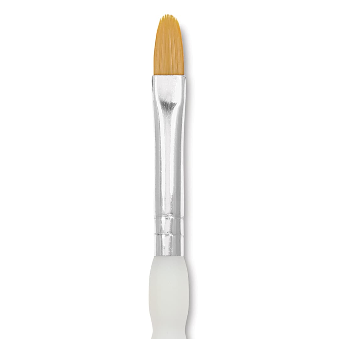 Open in modal - Royal & Langnickel Soft Grip Golden Taklon Brush - Filbert, Short Handle, Size 6, close-up