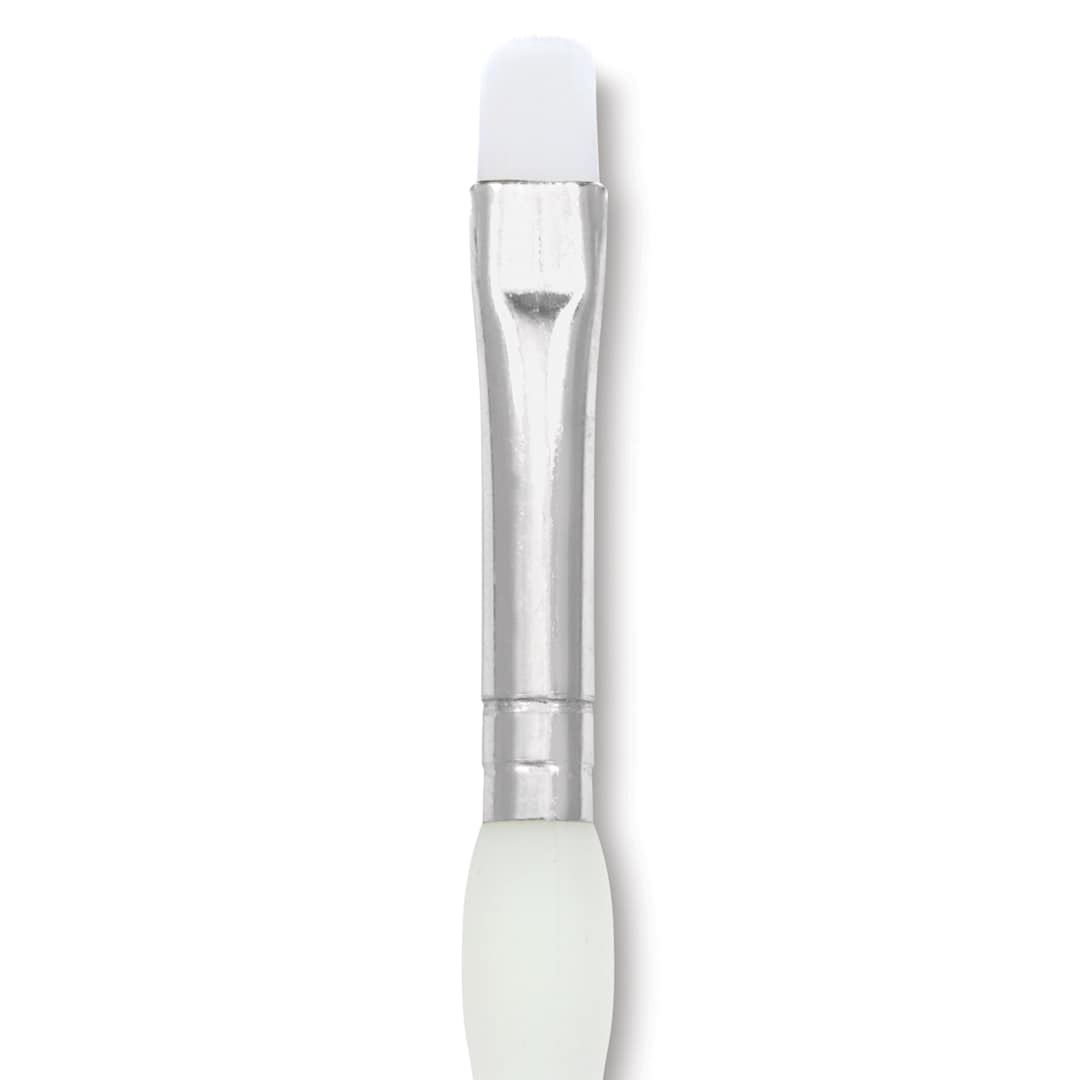 Open in modal - Royal & Langnickel Soft Grip White Taklon Brush - Bright, Short Handle, Size 1, close-up