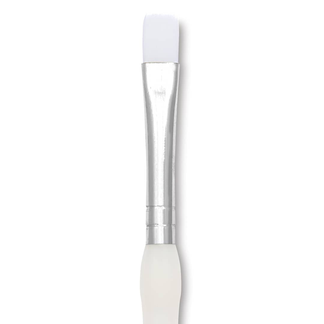 Open in modal - Royal & Langnickel Soft Grip White Taklon Brush - Bright, Short Handle, Size 2, close-up