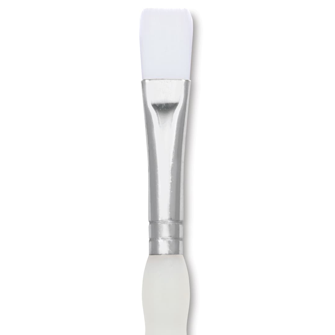 Open in modal - Royal & Langnickel Soft Grip White Taklon Brush - Bright, Short Handle, Size 6, close-up