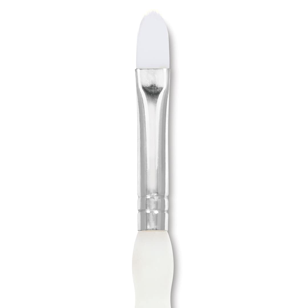 Open in modal - Royal & Langnickel Soft Grip White Taklon Brush - Filbert, Short Handle, Size 4, close-up