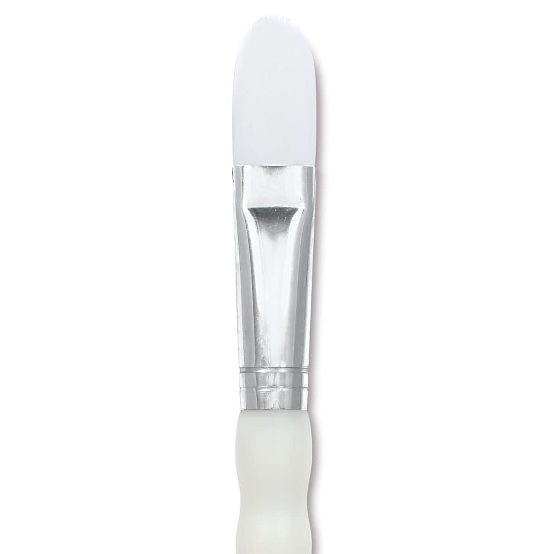 Open in modal - Royal & Langnickel Soft Grip White Taklon Brush - Filbert, Short Handle, Size 8, close-up