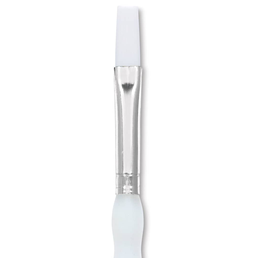 Open in modal - Royal & Langnickel Soft Grip White Taklon Brush - Flat, Short Handle, Size 4, close-up