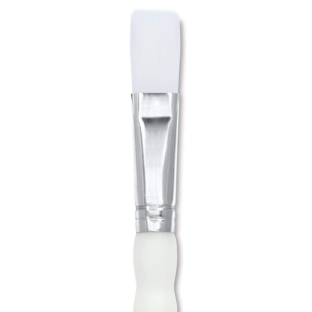 Open in modal - Royal & Langnickel Soft Grip White Taklon Brush - Flat, Short Handle, Size 8, close-up