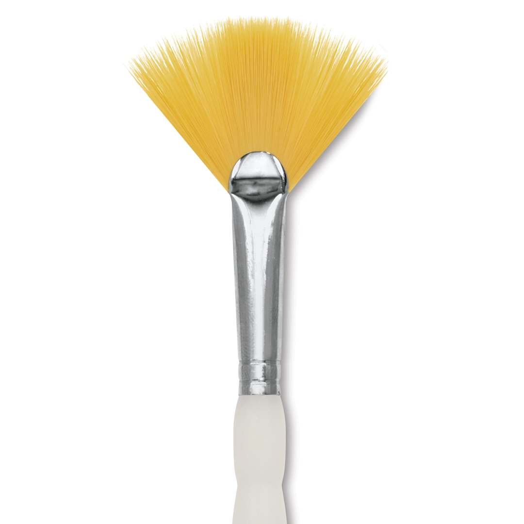 Open in modal - Royal & Langnickel Soft Grip Golden Taklon Brush - Fan, Short Handle, Size 8, close-up