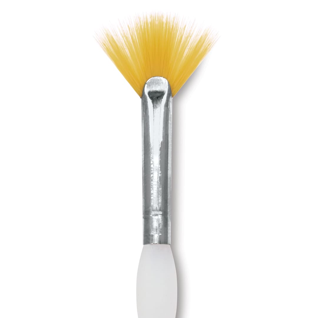 Open in modal - Royal & Langnickel Soft Grip Golden Taklon Brush - Fan, Short Handle, Size 20/0, close-up