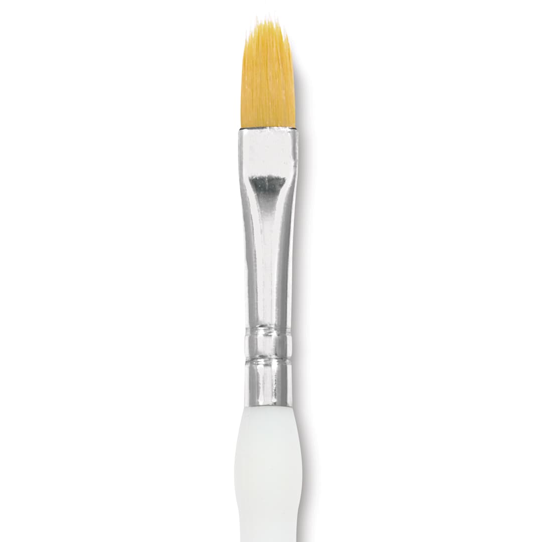 Open in modal - Royal & Langnickel Soft Grip Golden Taklon Brush - Filbert Comb, Short Handle, Size 1/4", close-up